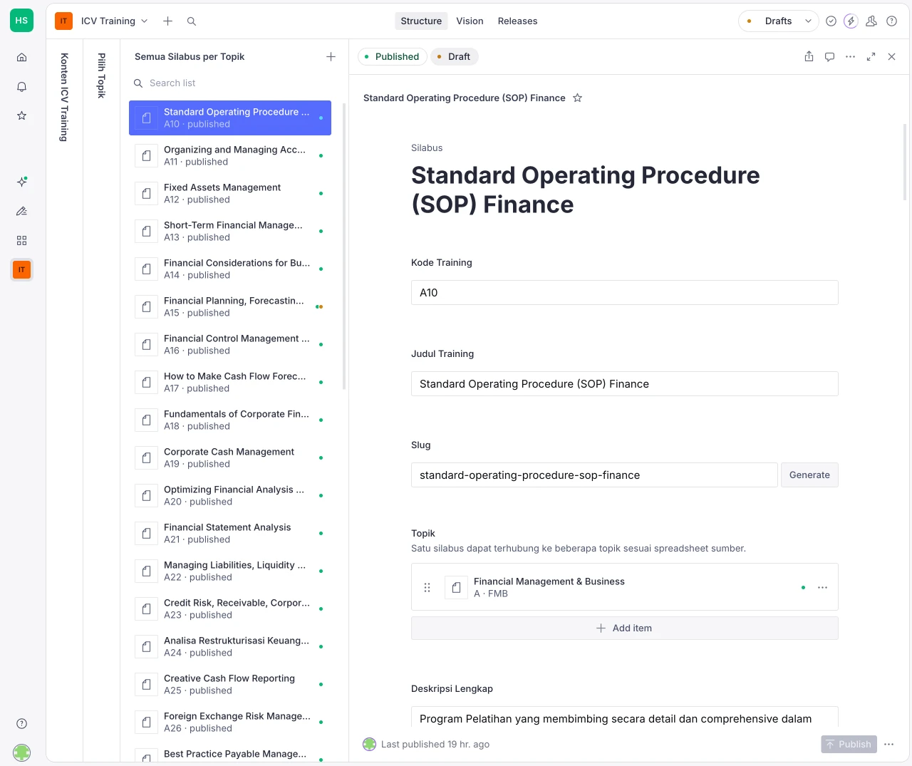 Dashboard Sanity Studio ICV