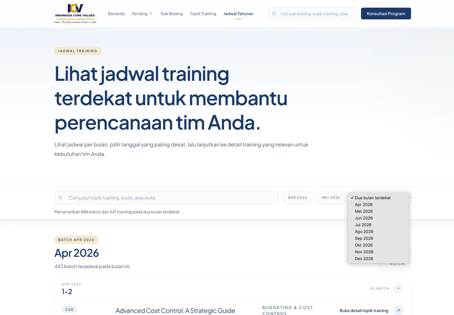 Jadwal Tahunan ICV Training