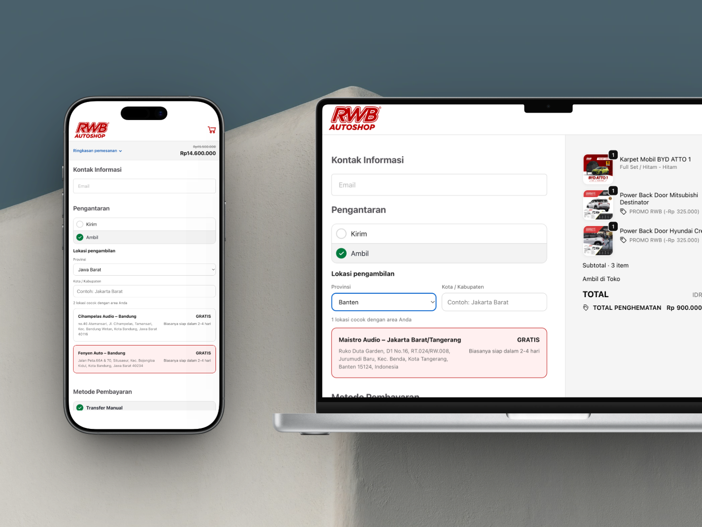 Checkout WooCommerce RWB Auto Shop setelah redesign ala Shopify