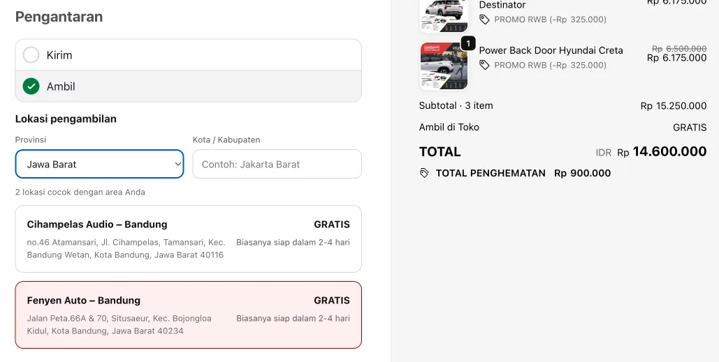 Custom local pickup flow untuk opsi kirim atau ambil di toko Custom local pickup flow