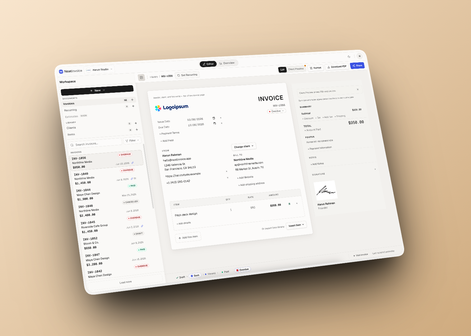 NeatInvoice — invoicing workspace untuk freelancer
