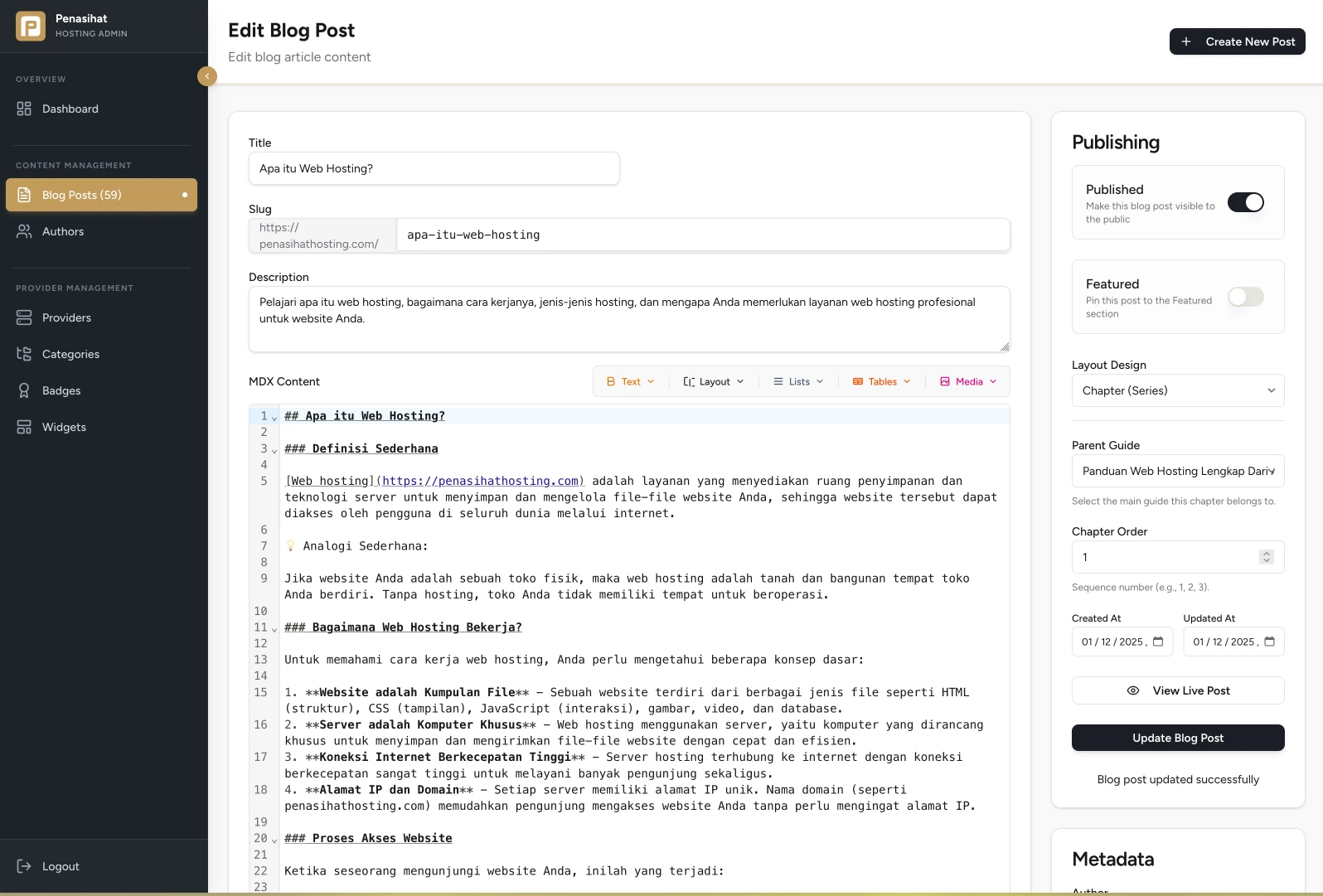 Editor MDX di CMS Penasihat Hosting