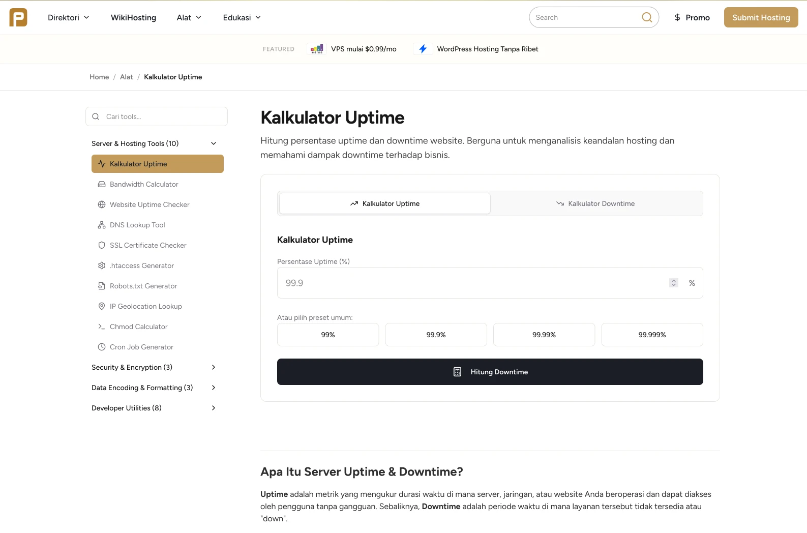 Halaman tools sebagai bagian dari arah baru Penasihat Hosting